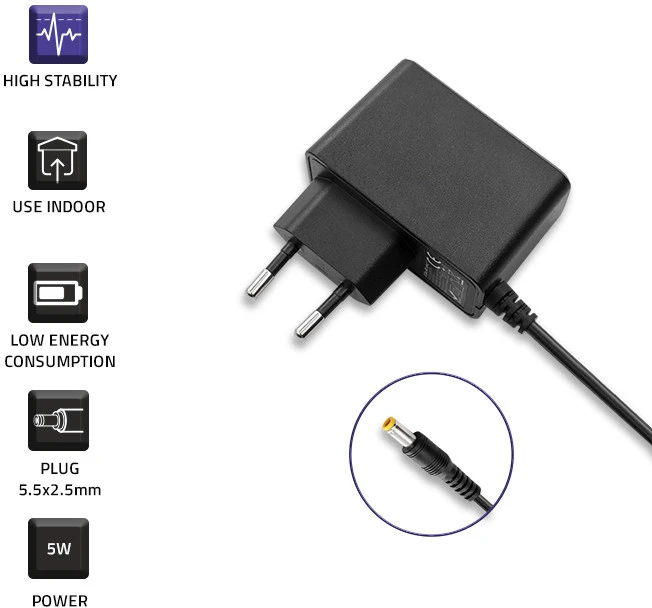 QOLTEC 51021 Plugin maitinimo šaltinis 5W 5V 1A 5,5x2,5