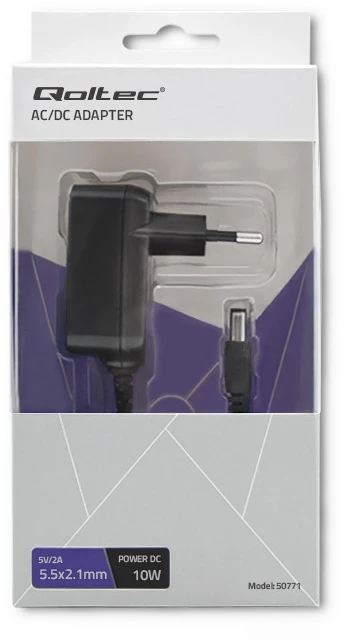 QOLTEC 50771 Kištukinis maitinimo šaltinis 10W 5V 2A 5,5x2,1