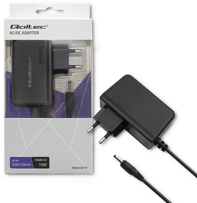 QOLTEC 50776 Kištukinis maitinimo šaltinis 15W 5V 3A 3.0x1.0