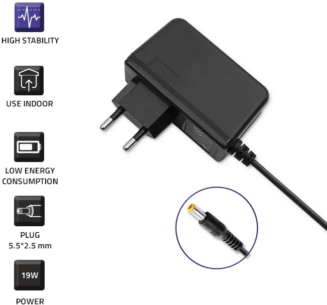 QOLTEC 51034 Prijunkite maitinimo šaltinį 19W 9V 2.1A 5.5x2.5