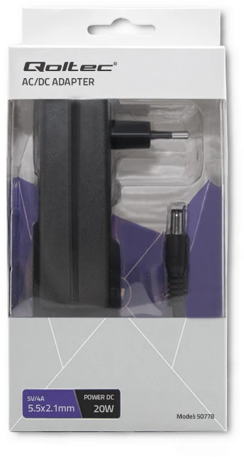 QOLTEC 50778 Kištukinis maitinimo šaltinis 20W 5V 4A 5,5x2,1