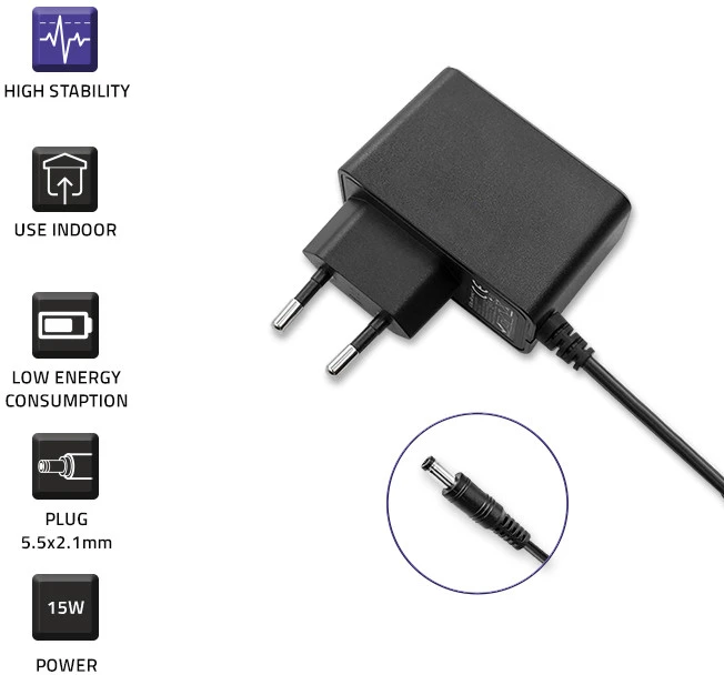 QOLTEC 52417 Kištukinis maitinimo adapteris PREMIUM 15W / 15V / 1A / 5,5x2,1