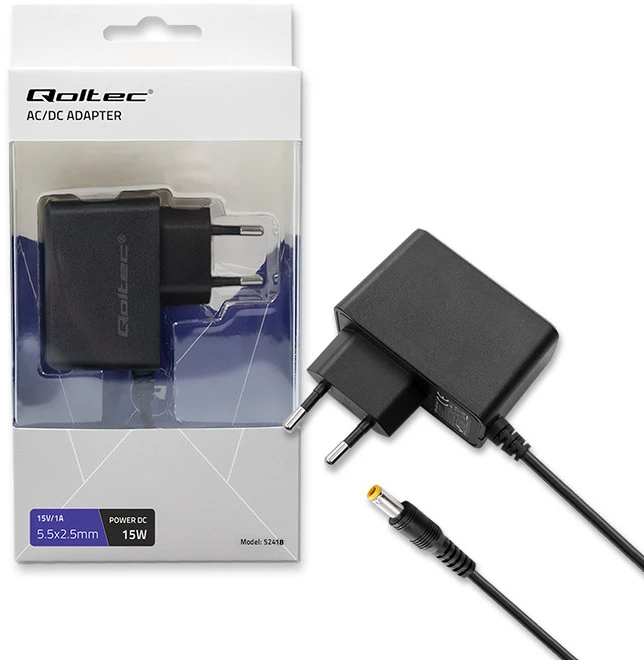 QOLTEC 52418 Kištukinis maitinimo adapteris PREMIUM 15W / 15V / 1A / 5,5x2,5