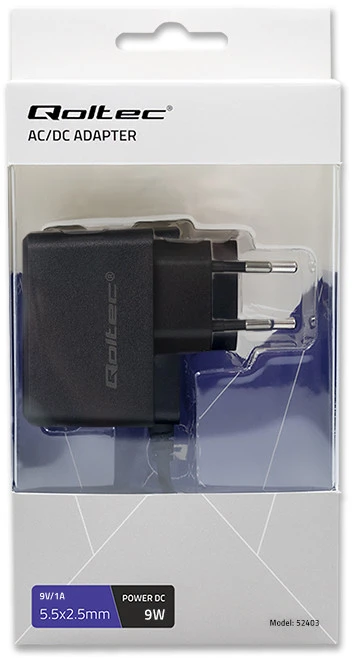 QOLTEC 52403 Kištukinis maitinimo adapteris PREMIUM 9W / 9V / 1A / 5,5x2,5