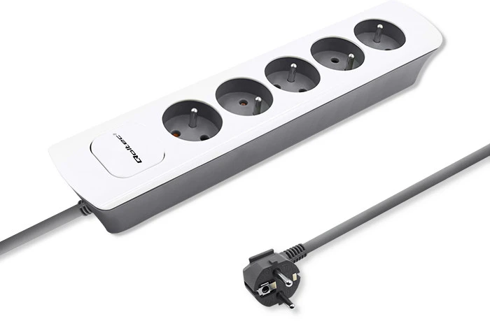 QOLTEC 50296 Power strip 5 sockets 1.8m Baltas pilkas