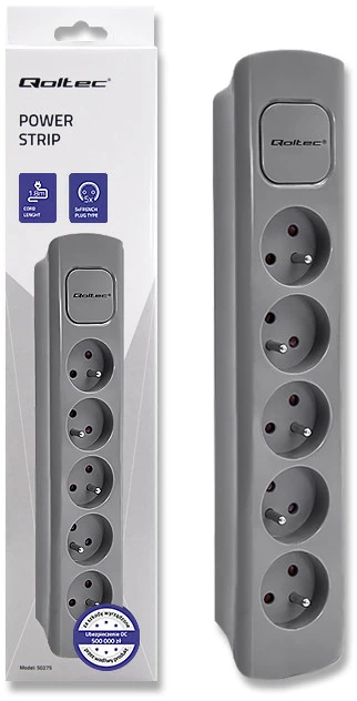 QOLTEC 50275 Maitinimo juosta 5 lizdai 1,8m Pilkas