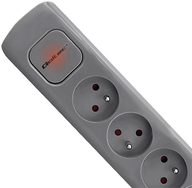 QOLTEC 50275 Maitinimo juosta 5 lizdai 1,8m Pilkas