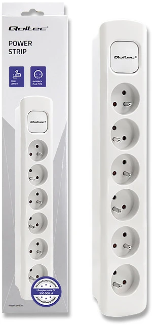 QOLTEC 50278 Maitinimo juosta 6 lizdai 1,8m Baltas