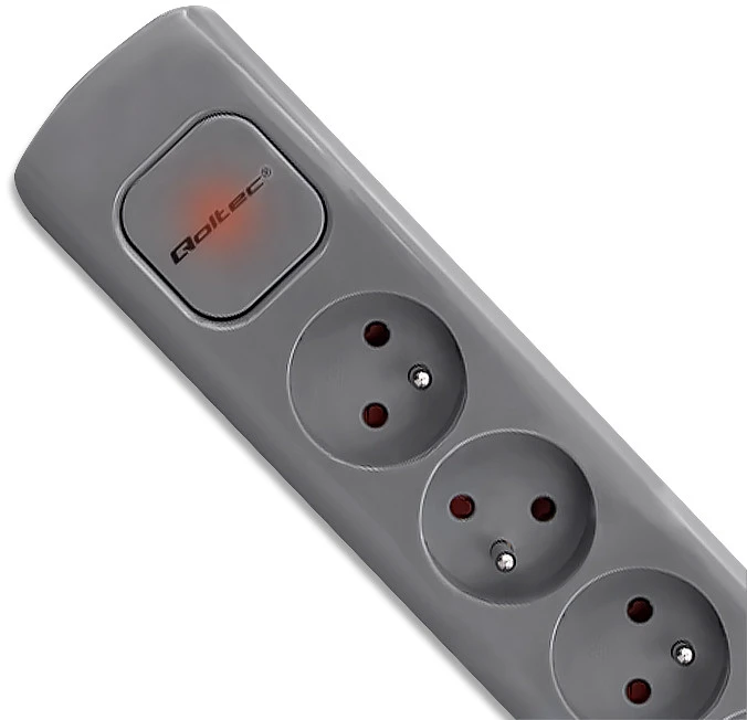 QOLTEC 50277 Maitinimo juostelė 6 lizdai 1,8m Pilkas