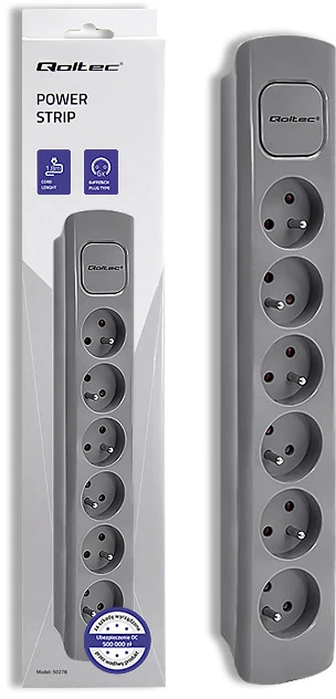 QOLTEC 50277 Maitinimo juostelė 6 lizdai 1,8m Pilkas