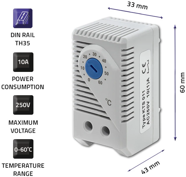 QOLTEC 54505 Išjungimo termostatas 10A / DIN 35