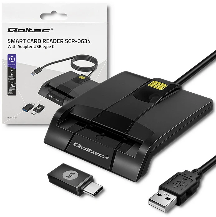 QOLTEC 50634 Išmanusis Smart ID lustinių kortelių skaitytuvas SCR0634 USB Type C