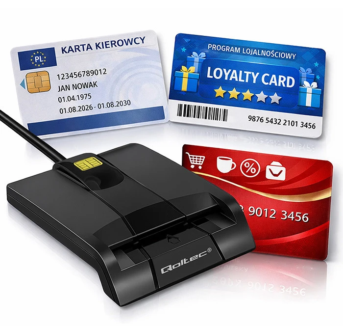 QOLTEC 50634 Išmanusis Smart ID lustinių kortelių skaitytuvas SCR0634 USB Type C