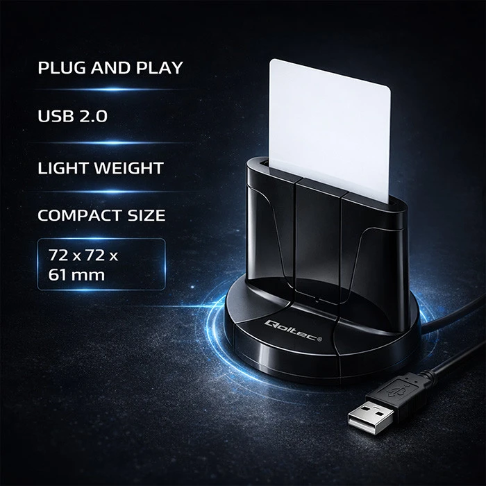 QOLTEC 50632 Išmanusis Smart ID kortelių skaitytuvas SCR0632 USB tipo C