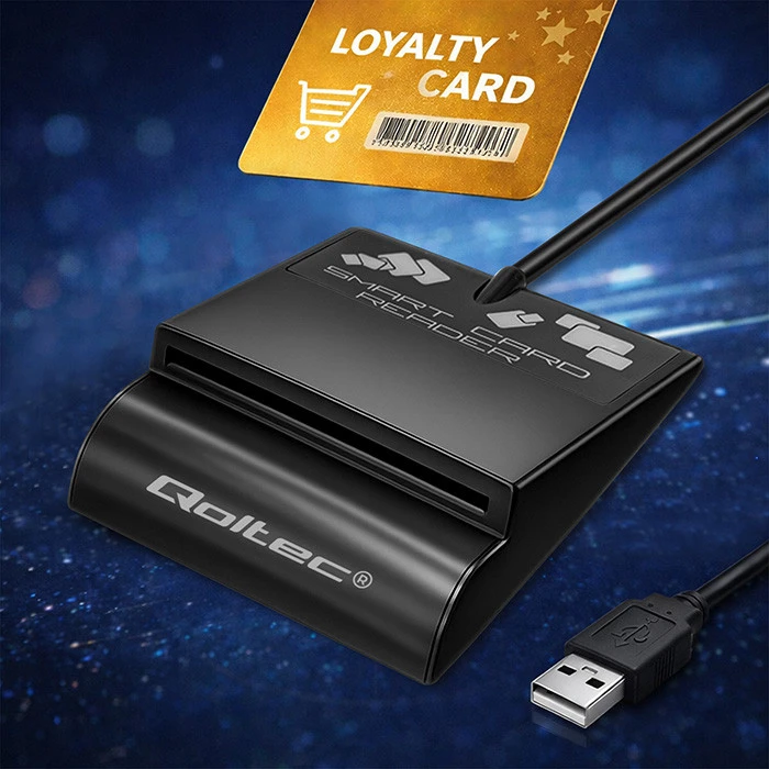 QOLTEC 50636 Intelligent Smart ID lustinių kortelių skaitytuvas SCR0636 USB tipo C