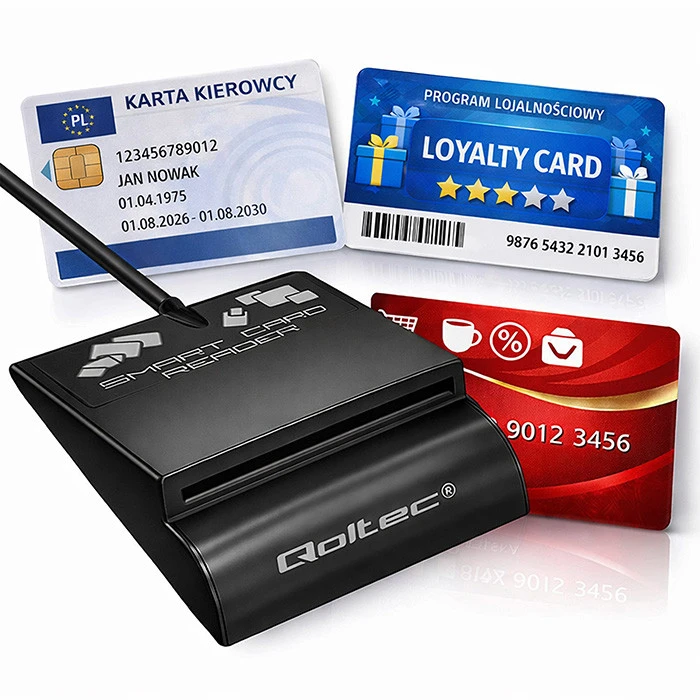 QOLTEC 50636 Intelligent Smart ID lustinių kortelių skaitytuvas SCR0636 USB tipo C