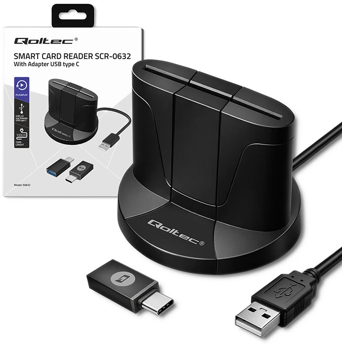 QOLTEC 50632 Išmanusis Smart ID kortelių skaitytuvas SCR0632 USB tipo C