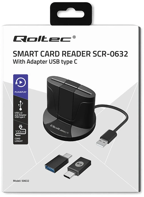 QOLTEC 50632 Išmanusis Smart ID kortelių skaitytuvas SCR0632 USB tipo C