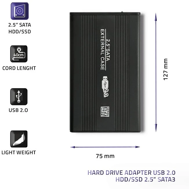 Qoltec Išorinis kietojo disko dėklas 2.5'' SATA3 USB 2.0 juodas
