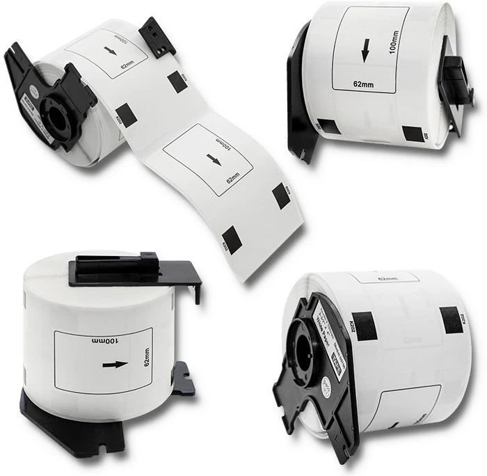 QOLTEC 50750 Juosta BROTHER DK-11202 / 62mm x 100mm / 300 etikečių / Baltas/Juodas print / Rulonas su laikikliu