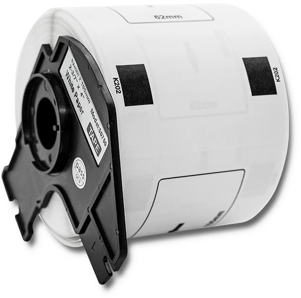 QOLTEC 50750 Juosta BROTHER DK-11202 / 62mm x 100mm / 300 etikečių / Baltas/Juodas print / Rulonas su laikikliu