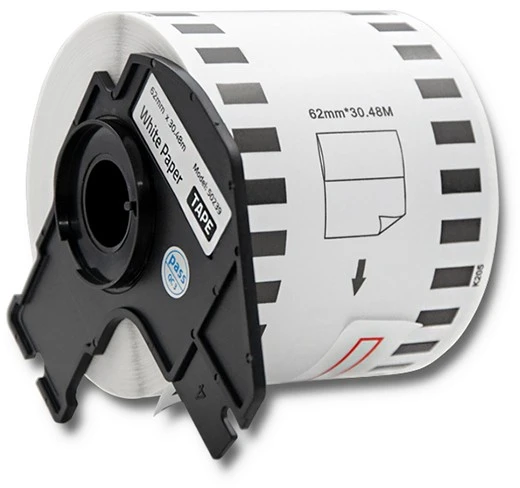 QOLTEC Tape for BROTHER DK-22205 62mm x 30.48m Baltas / Juodas overprint Volelis su rankena