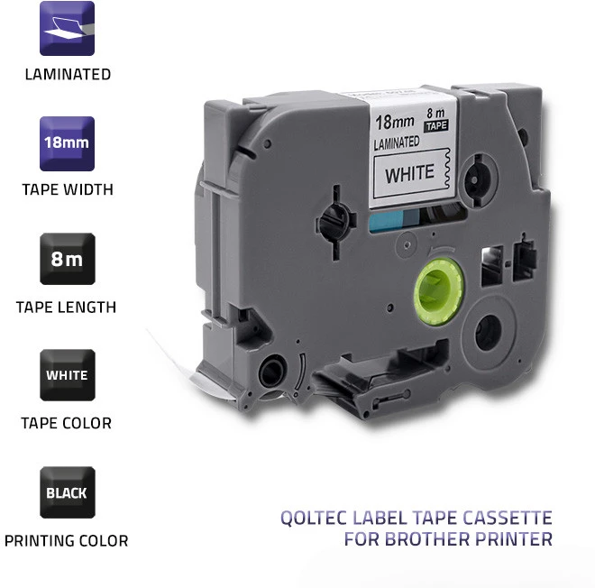 QOLTEC 50748 Tape for BROTHER TZ2-241 / 18mm x 8m / Baltas/ Juodas print