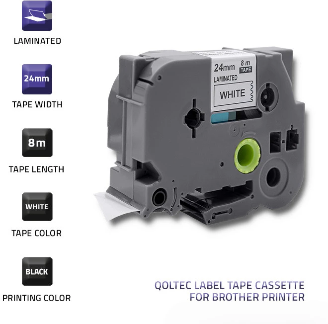 QOLTEC 50749 Tape for BROTHER TZ2-251 / 24mm x 8m / Baltas/Juodas print