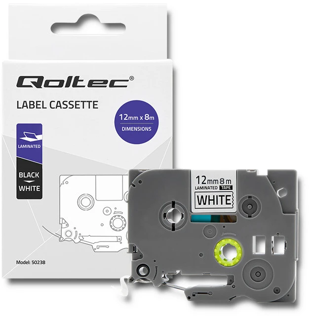 QOLTEC Tape for BROTHER TZe-231 12mm x 4m Baltas / Juodas overprint