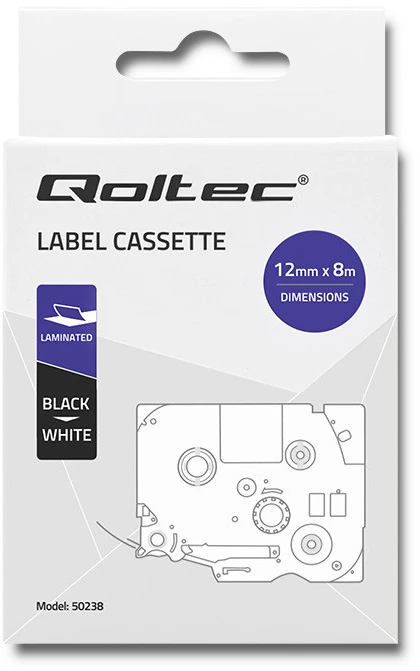 QOLTEC Tape for BROTHER TZe-231 12mm x 4m Baltas / Juodas overprint