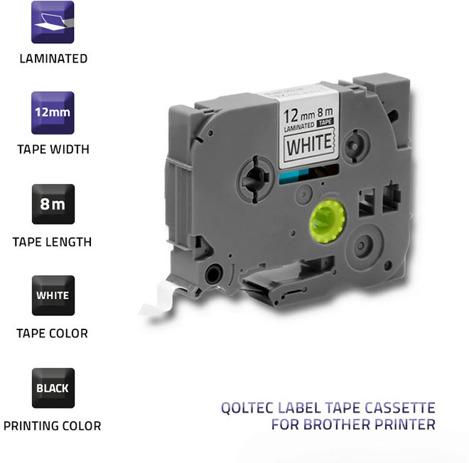 QOLTEC Tape for BROTHER TZe-231 12mm x 4m Baltas / Juodas overprint