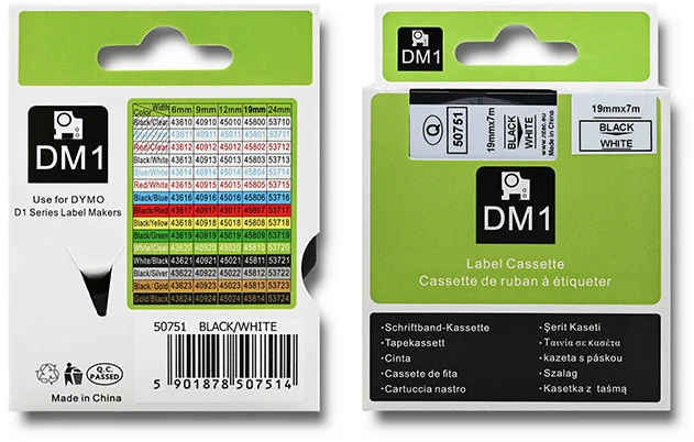 QOLTEC 50751 Tape for DYMO D1 45803/ 45808 / 19mm x 7m / Baltas/Juodas print