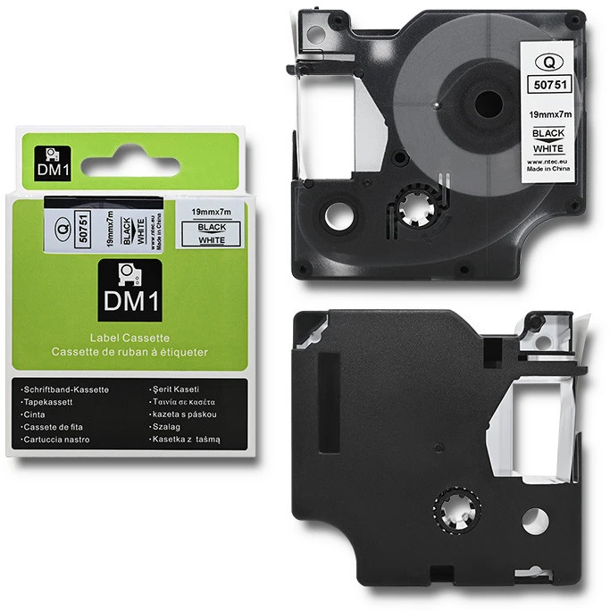 QOLTEC 50751 Tape for DYMO D1 45803/ 45808 / 19mm x 7m / Baltas/Juodas print