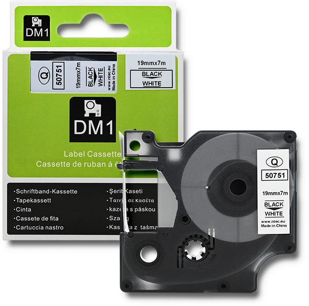 QOLTEC 50751 Tape for DYMO D1 45803/ 45808 / 19mm x 7m / Baltas/Juodas print