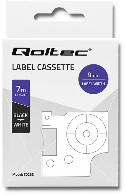 QOLTEC Tape for DYMO D1 40913 9mm x 7m Baltas / Juodas overprint