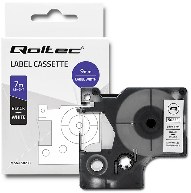 QOLTEC Tape for DYMO D1 40913 9mm x 7m Baltas / Juodas overprint