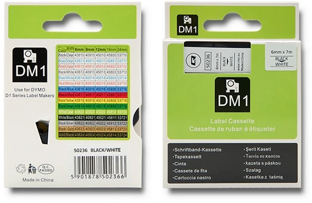 QOLTEC Tape for DYMO D1 43613 6mm x 7m Baltas / Juodas overprint