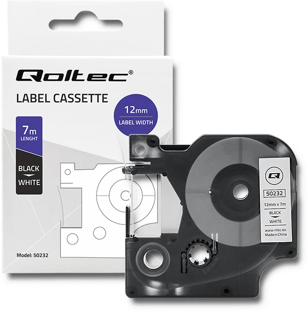 QOLTEC Tape for DYMO D1 45013 12mm x 7m Baltas / Juodas overprint