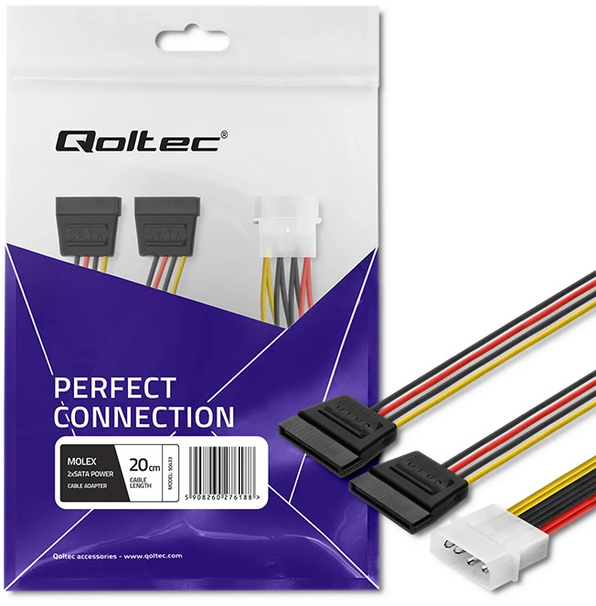QOLTEC 27618 Qoltec Adapteris cable 20cm POWER MOLEX/2xSATA