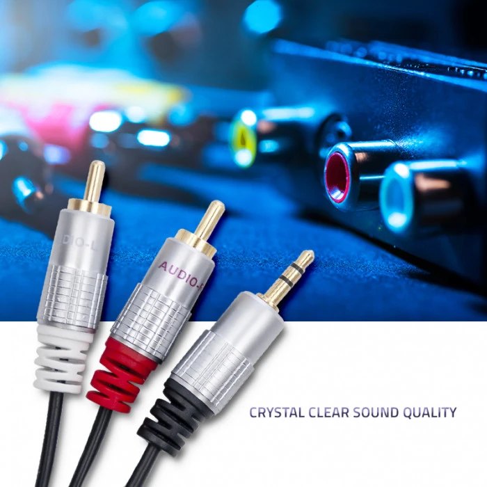 QOLTEC 52340 Kabelis 2xRCA Mini Jack 3,5mm vyriškas 2m Juodas