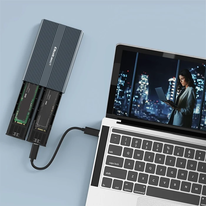 Qoltec korpusas M.2 SSD SATA NVMe USB-C DUAL 2 x 2TB