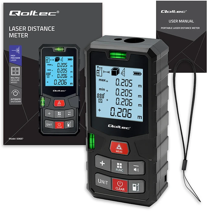„Qoltec Precision“ skaitmeninis lazerinis atstumo matuoklis su nivelyru | su LCD ekranu | 120 m
