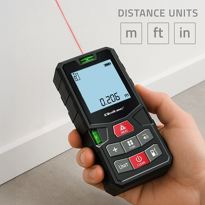 „Qoltec Precision“ skaitmeninis lazerinis atstumo matuoklis su nivelyru | su LCD ekranu | 120 m