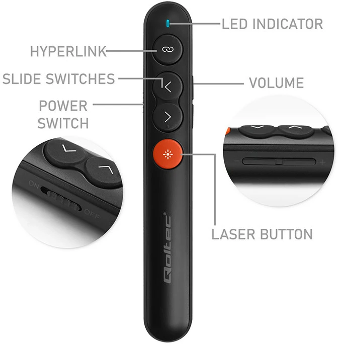 Qoltec lazerinis indikatorius presenteris 4in1 USB 3.0 2.4GHz 30m