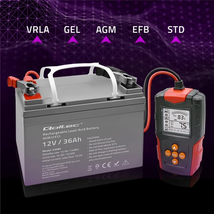Qoltec skaitmeninis akumuliatoriaus testeris su LCD ekranu | 12V | 24V | 3Ah-200Ah
