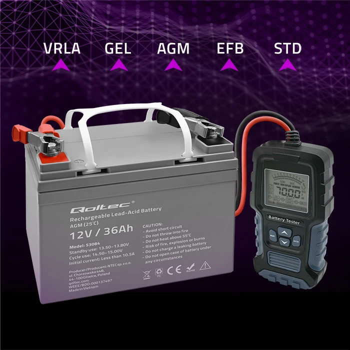 Qoltec Skaitmeninis testeris su wyświetlaczem LCD | 12V | 24V | 3Ah-250Ah