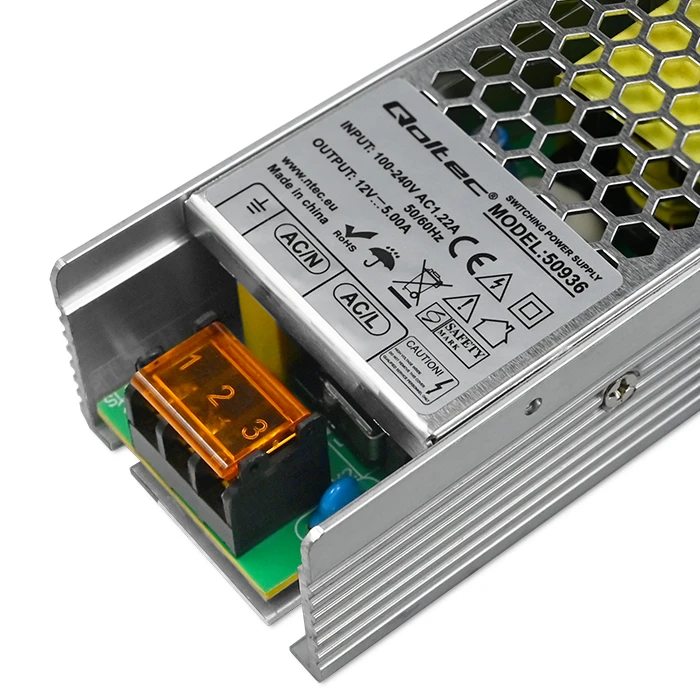 QOLTEC 50936 Qoltec Impulse maitinimo šaltinis SLIM | IP20 | 176V-264V | 60W | 12V | 5A