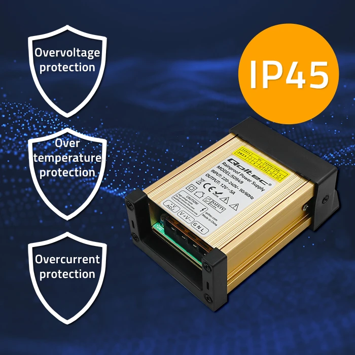 QOLTEC 50949 Impulsinis maitinimo šaltinis LED IP45 60W 12V 5A Atsparus vandeniui