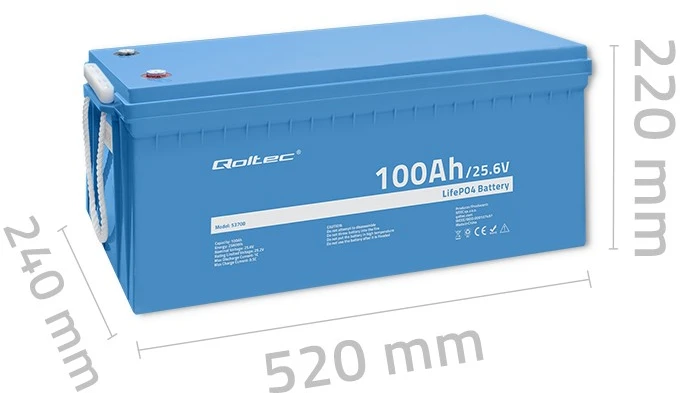 Qoltec Qoltec Akumuliatorius LiFePO4 Litowo-Żelazowo-Fosforanowy | 25.6V | 100Ah | 2560Wh | BMS