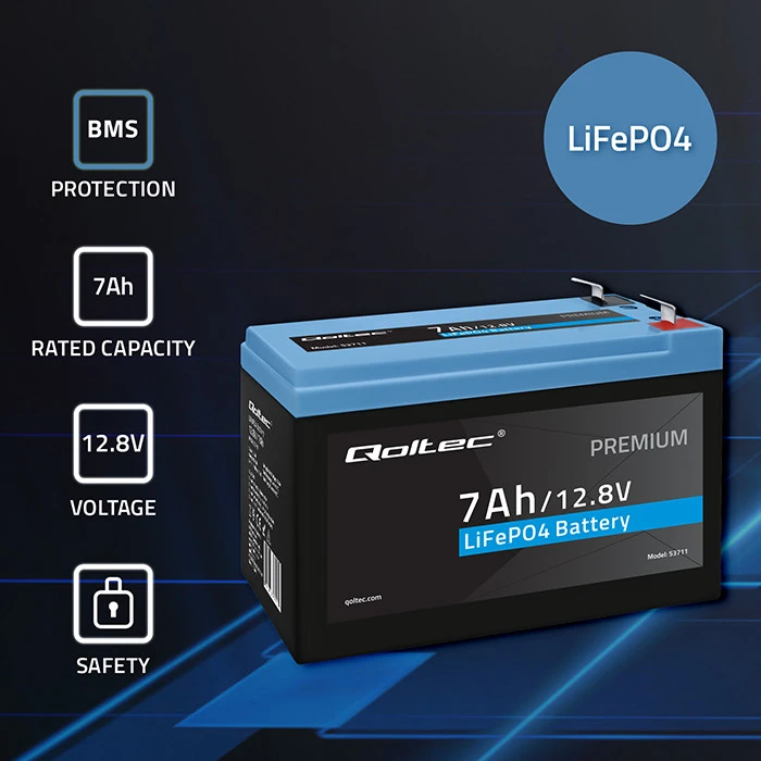 Qoltec LiFePO4 ličio geležies fosfato baterija 12.8V 7Ah 89.6Wh BMS